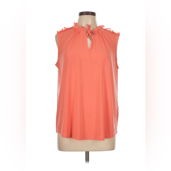 Calvin Klein Tops - Calvin Klein Coral Sleeveless Tie-Neck Ruffle Blouse